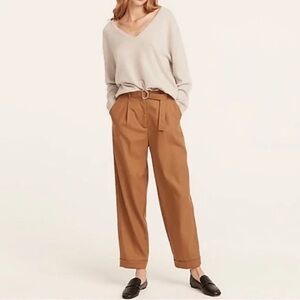 J Crew Wool Pleated Pants Womens Size 8 Caramel High Rise Tapered Leg Cuff